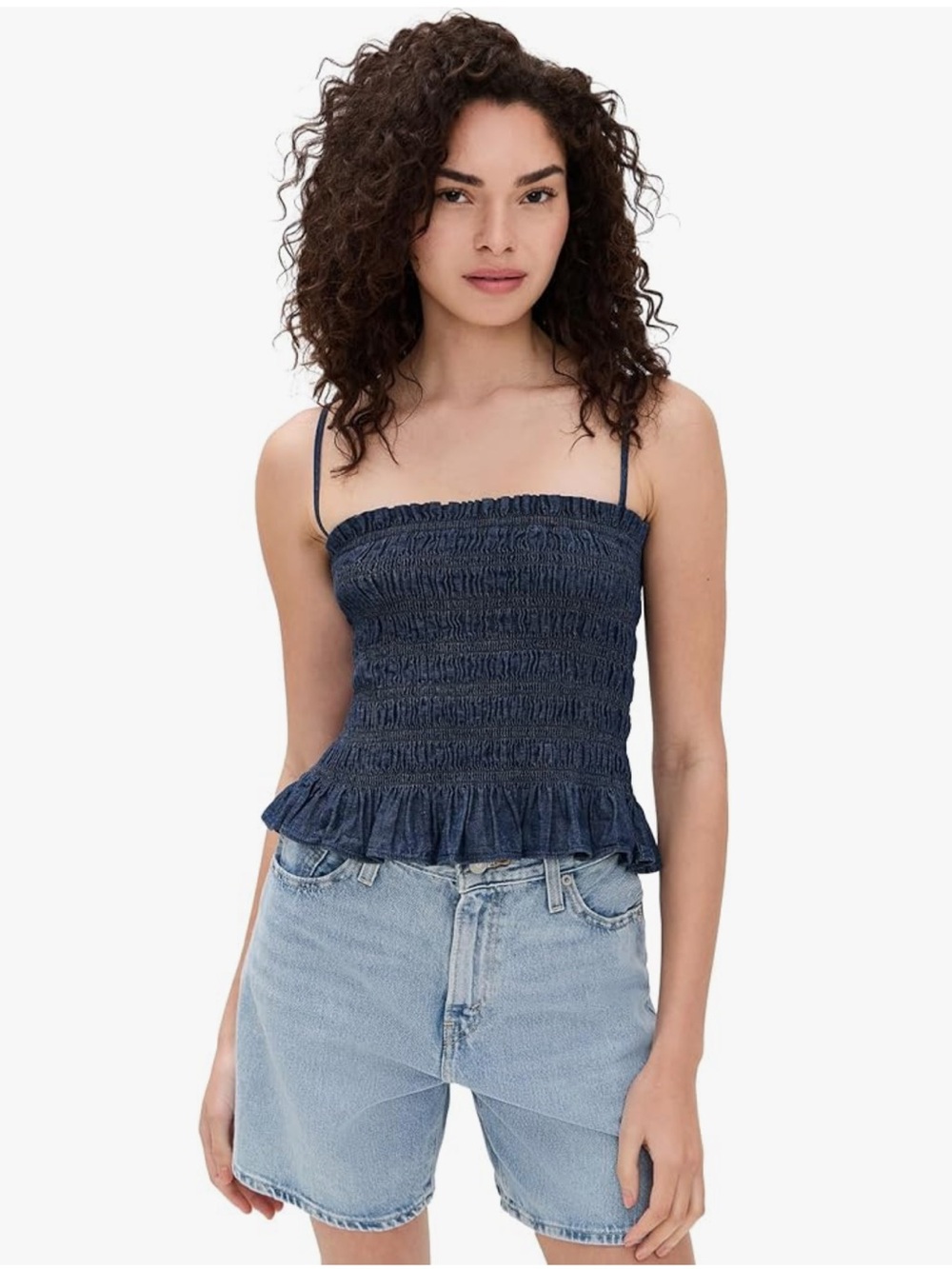 Madewell Smocked Denim Peplum Tank Top Size Medium